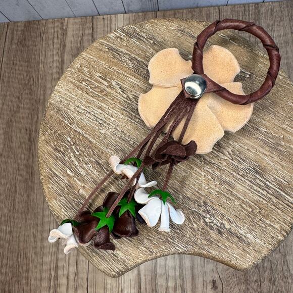 Leather White Rose Purse Charm Genuine Leather Flower Bag Charm NEW FAST SHIP - Picture 7 of 8